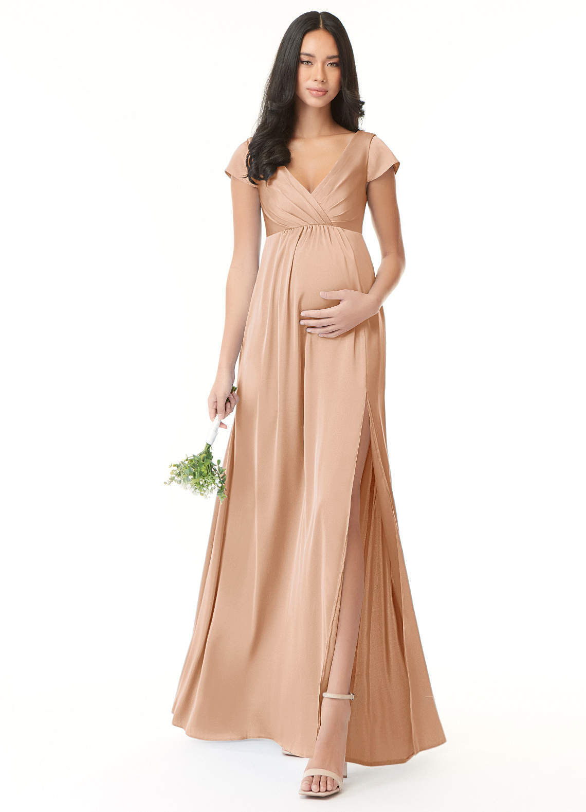 Azazie Allessia Brautjungfernkleider für Schwangere A-Linie Plissee Stretch-Satin Bodenlänge Kleid image1