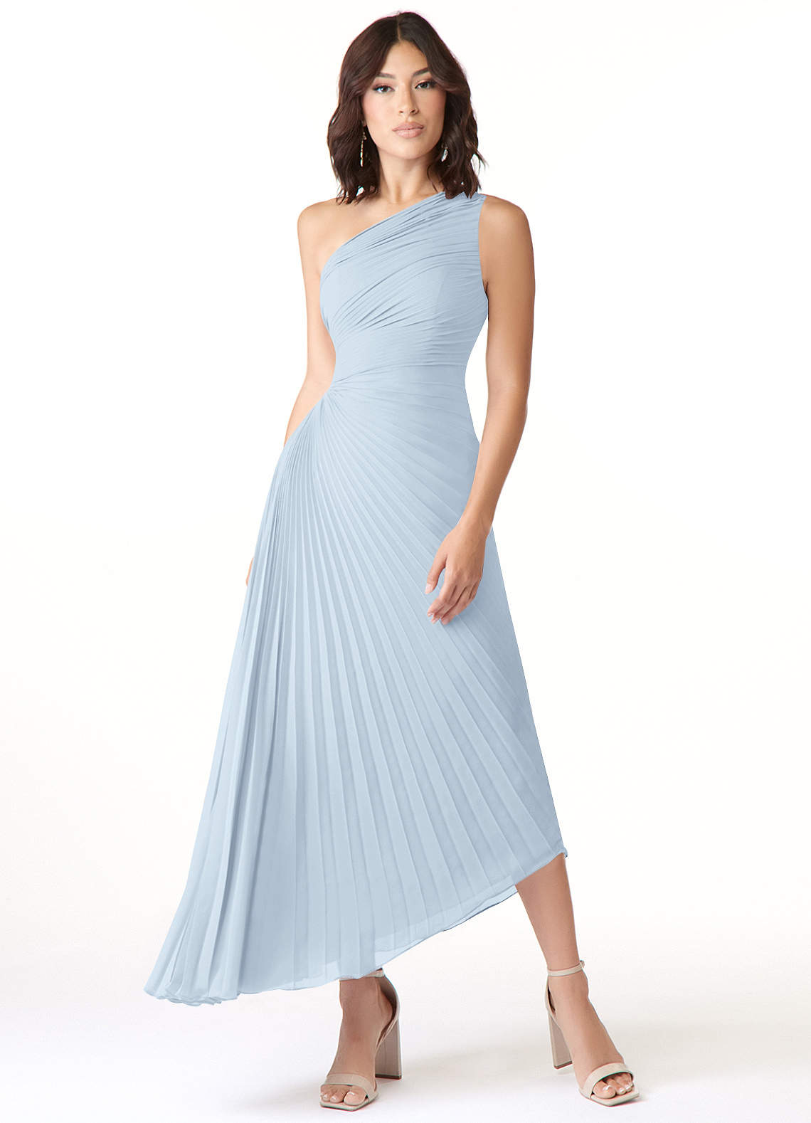 Azazie Kirra Bridesmaid Dresses Mist A-Line One Shoulder Chiffon Dress image1