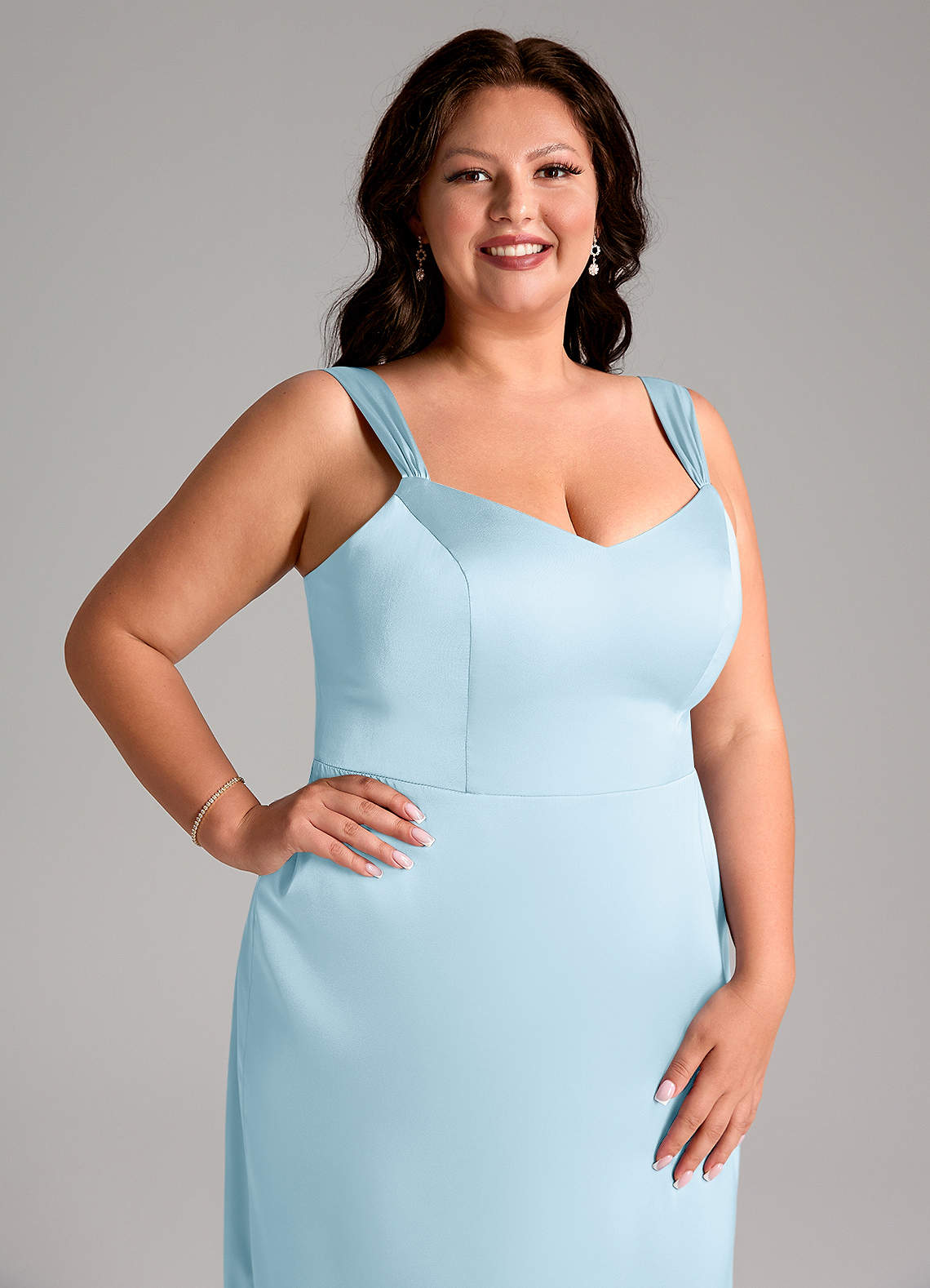 Azazie Denice Brudtärnklänningar Klänning av Tubklänning i Stretch Satin Plisserad Himmelsblå image6
