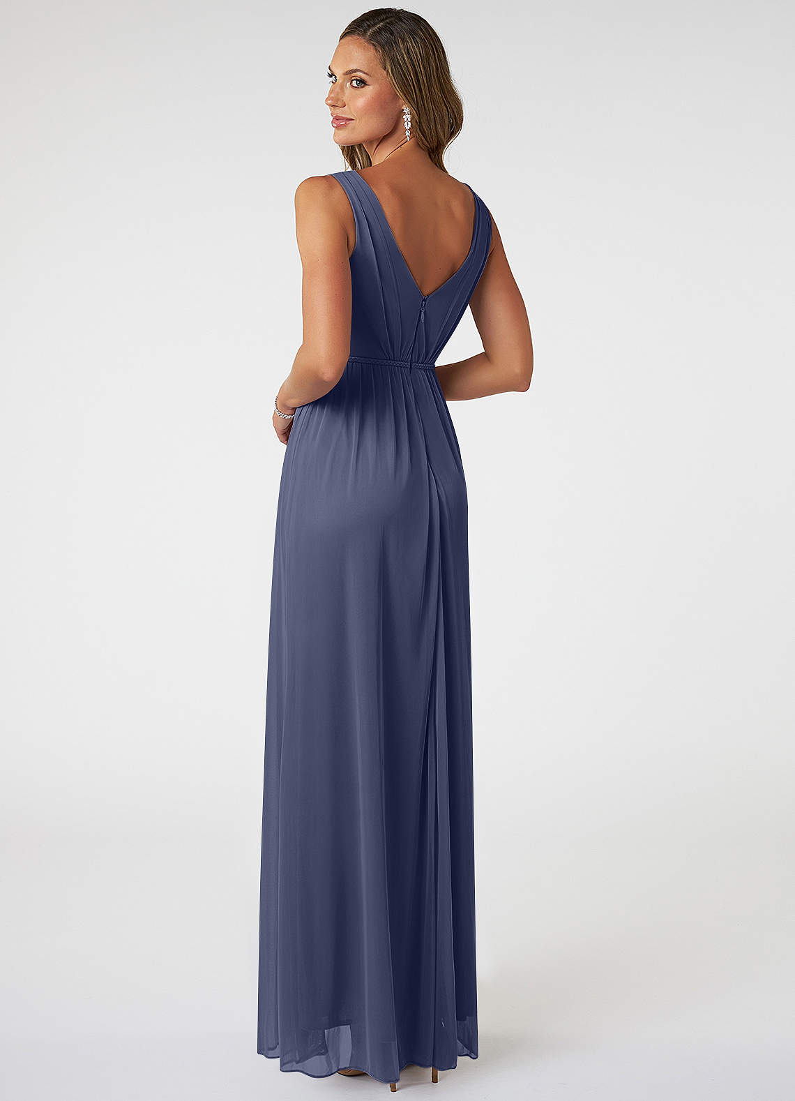Azazie Tanicia Bridesmaid Dresses Stormy A-Line V-Neck Pleated Mesh Dress image3