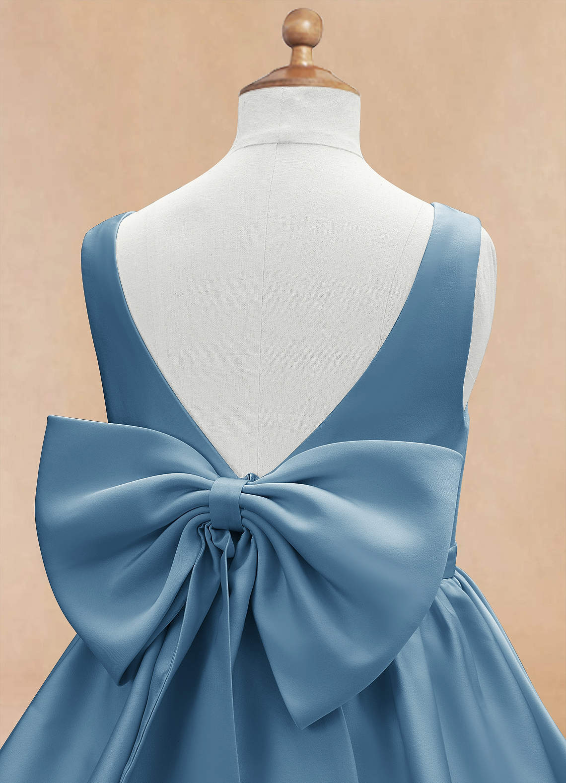 Azazie Margie Flower Girl Dresses Steel Blue A-Line Bow Stretch Satin Dress image5