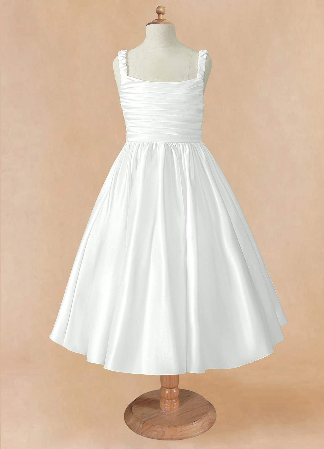 Azazie Cutie Pie Flower Girl Dresses Diamond White A-Line Pleated Matte Satin Dress image3