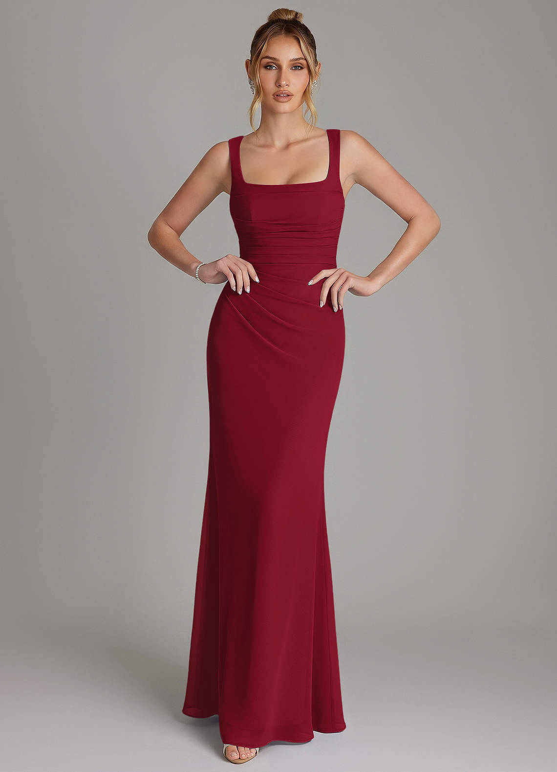 Azazie Agustina Bridesmaid Dresses Burgundy Mermaid Corset Chiffon Dress image2