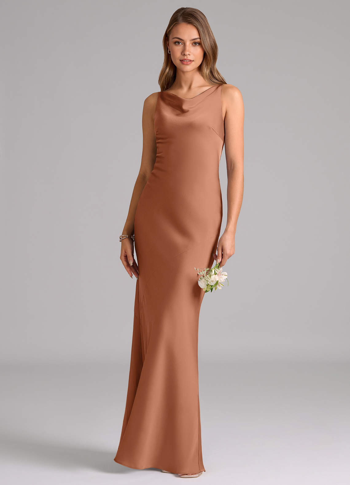 Azazie Allettie Bridesmaid Dresses Bronzer Mermaid Stretch Satin Dress image1
