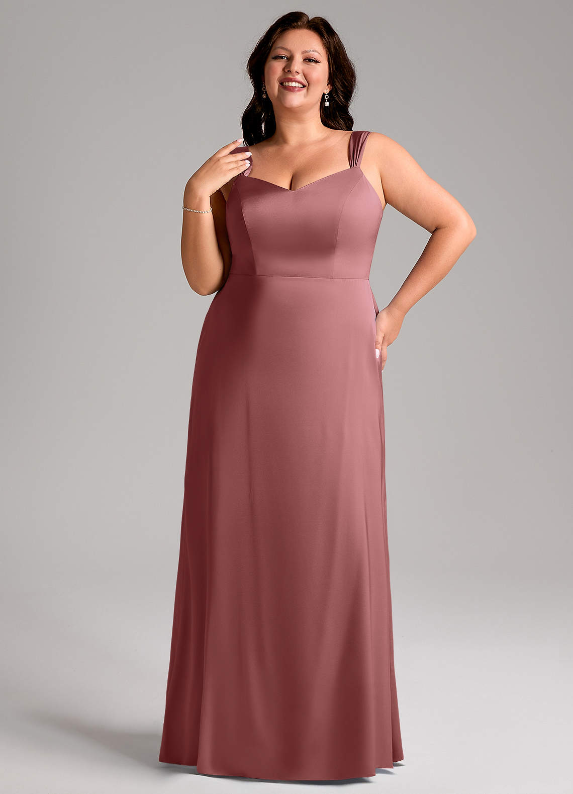 Azazie Denice Bridesmaid Dresses Amethyst Sheath Pleated Stretch Satin Dress image9