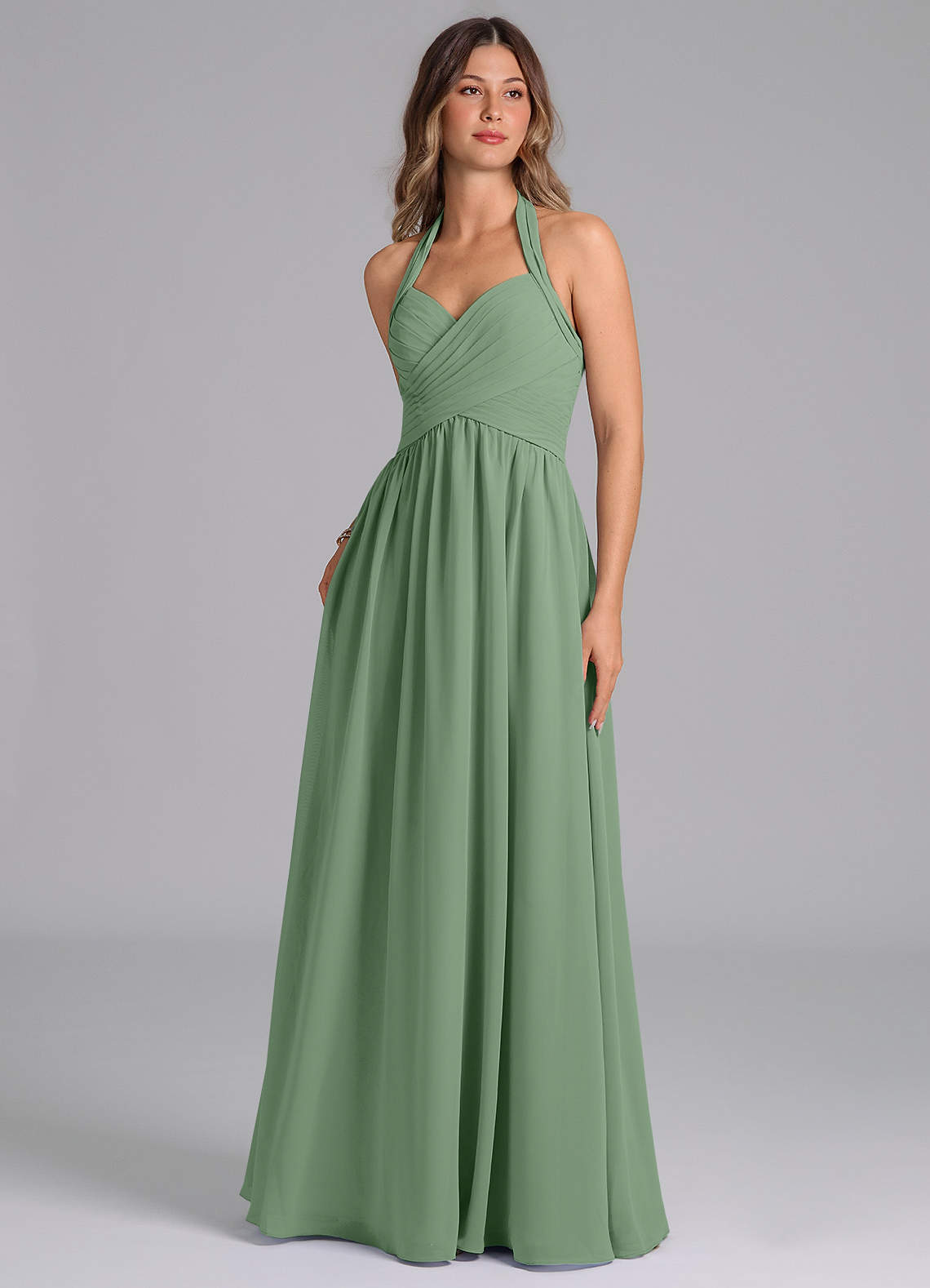 Azazie Darlyn Bridesmaid Dresses Matcha A-Line Pleated Chiffon Dress image1