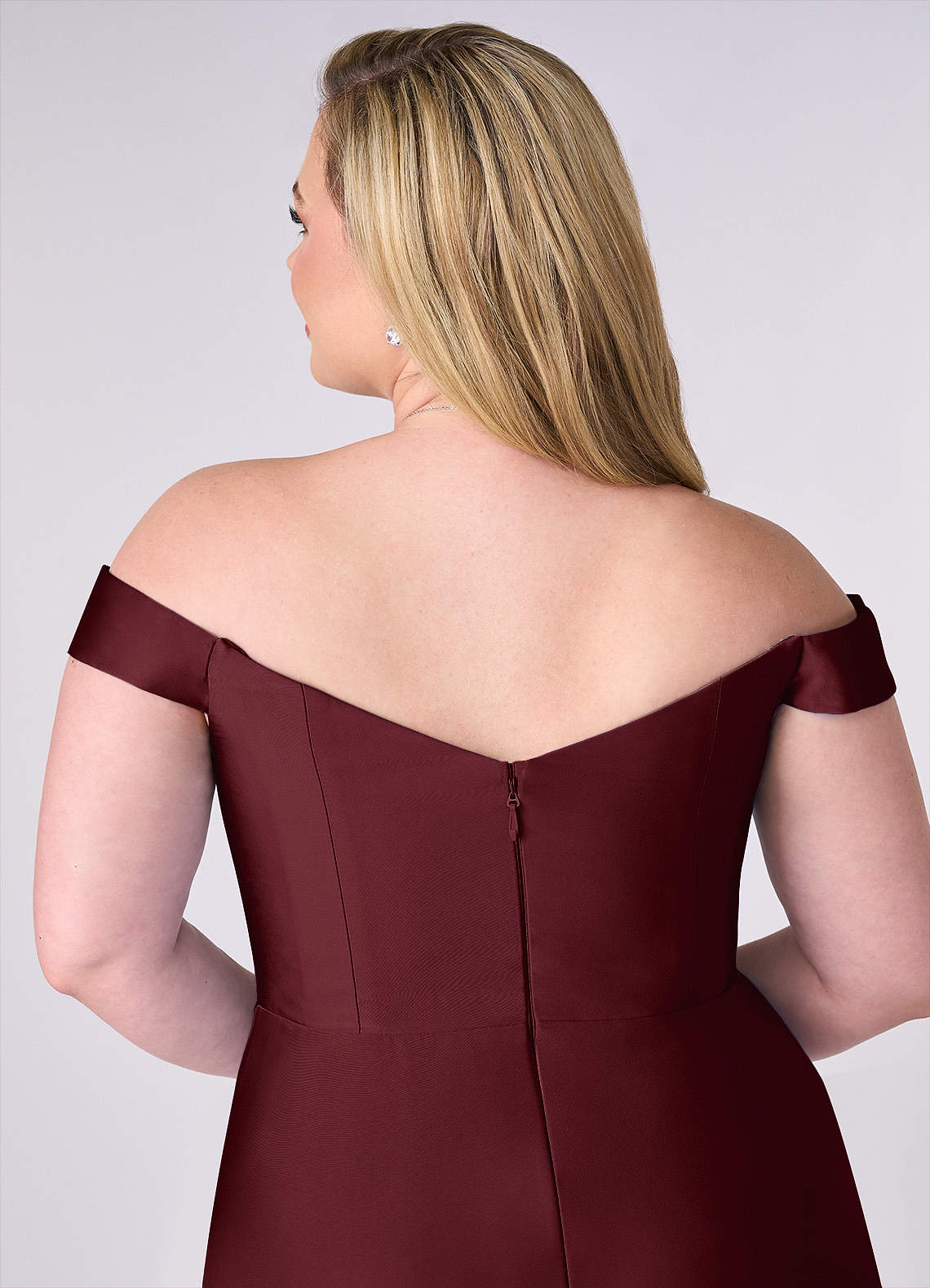Barbie ♥ Azazie Bridesmaid Dresses Cabernet A-Line Off the Shoulder Stretch Satin Convertible Dress image11