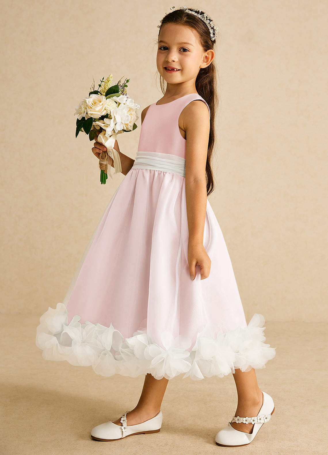 Azazie Stardust Flower Girl Dresses Blushing Pink A-Line Sleeveless Organza Dress image2