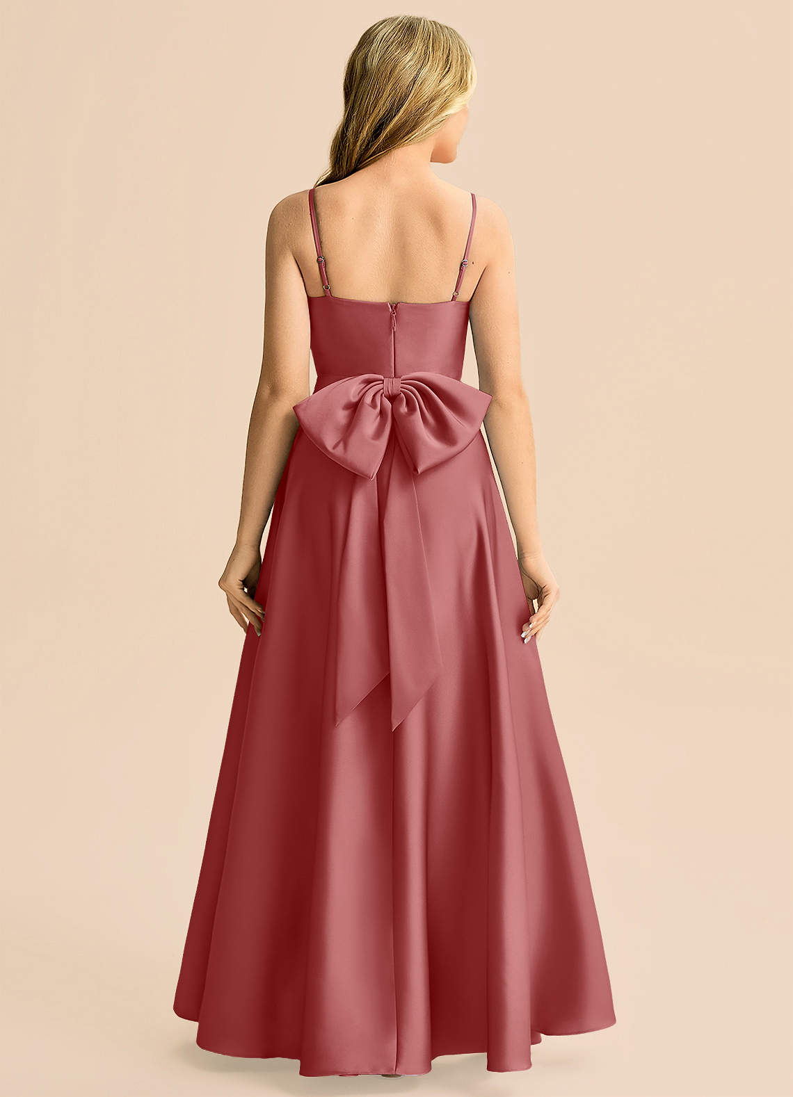 Azazie Rumi Junior Klä av A-Line i Stretch Satin Plisserad image1