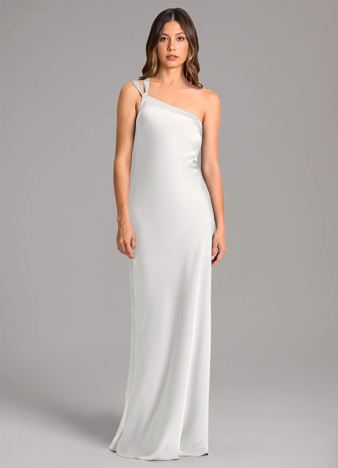 Azazie Monroe Brudtärnklänningar Klä av Sjöjungfru i Stretch Satin Ena axeln Vit image3