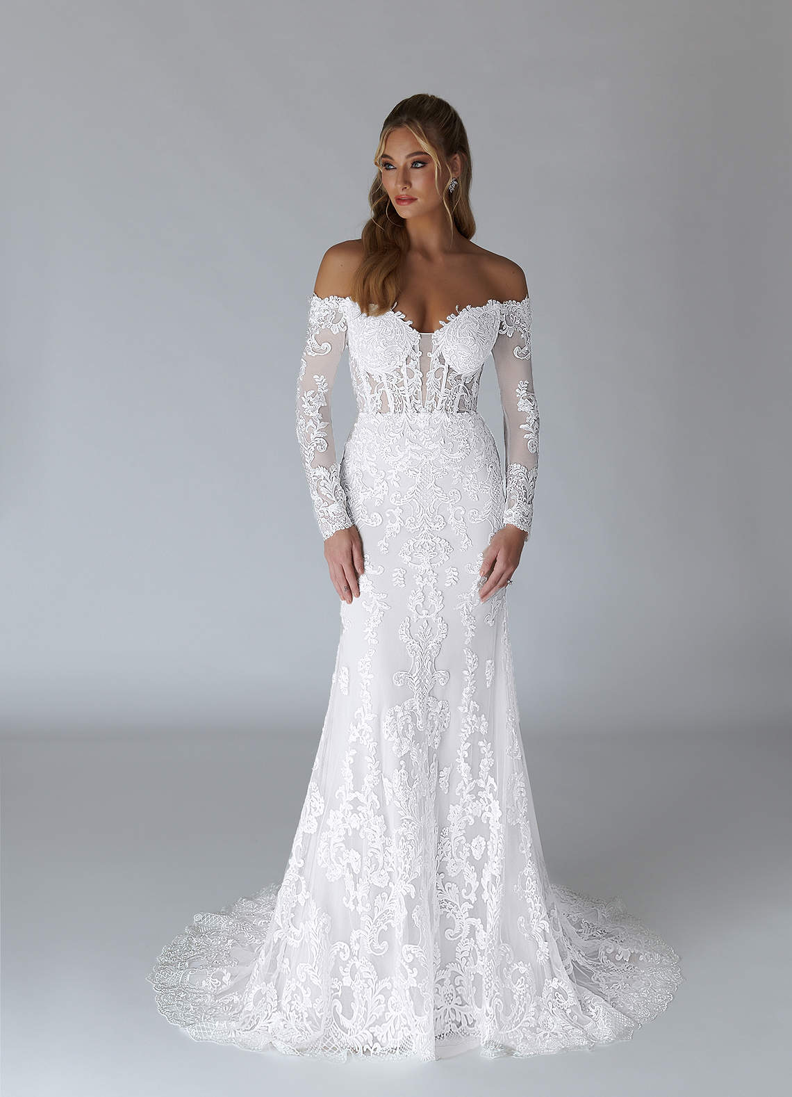 Azazie Solaris Wedding Dresses Diamond White A-Line V-Neck Sequins Tulle Dress image2