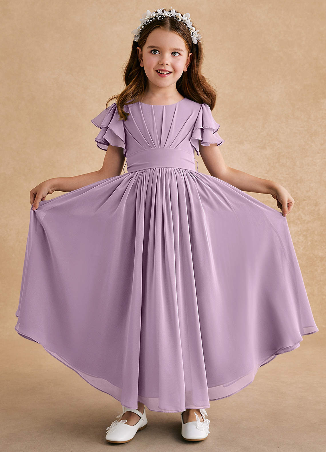 Azazie Ali Flower Girl Dresses Wisteria A-Line Pleated Chiffon Dress image1