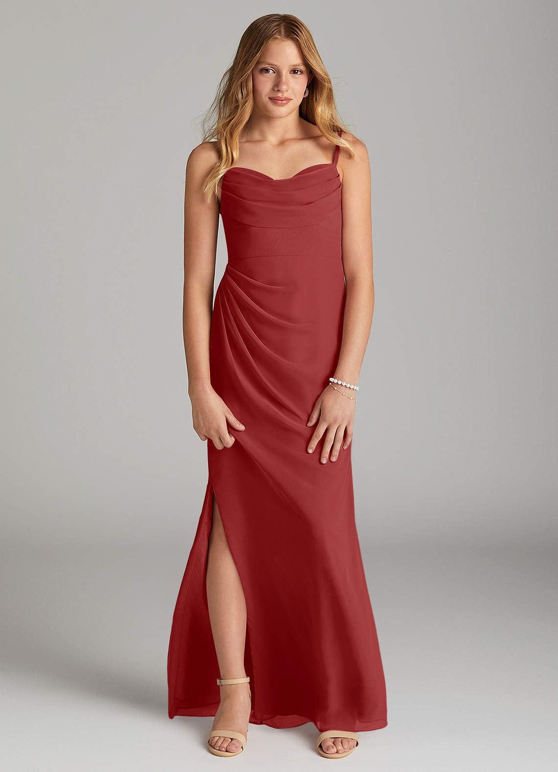 Azazie Mai Junior Vestido de Óxido de Gasa de Recto con Plisado image1