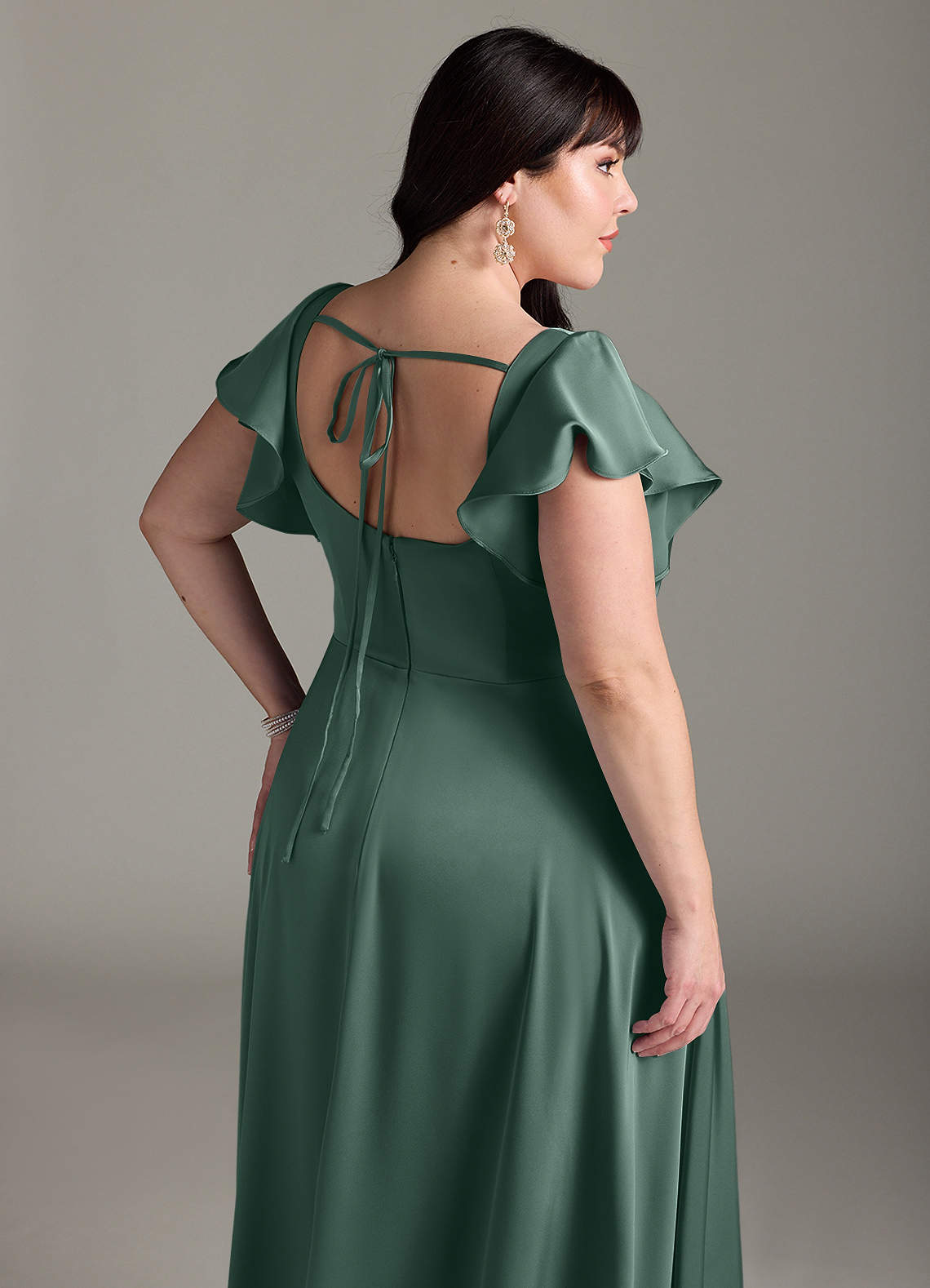 Azazie Bondi Bridesmaid Dresses Eucalyptus A-Line Bow Stretch Satin Dress image11