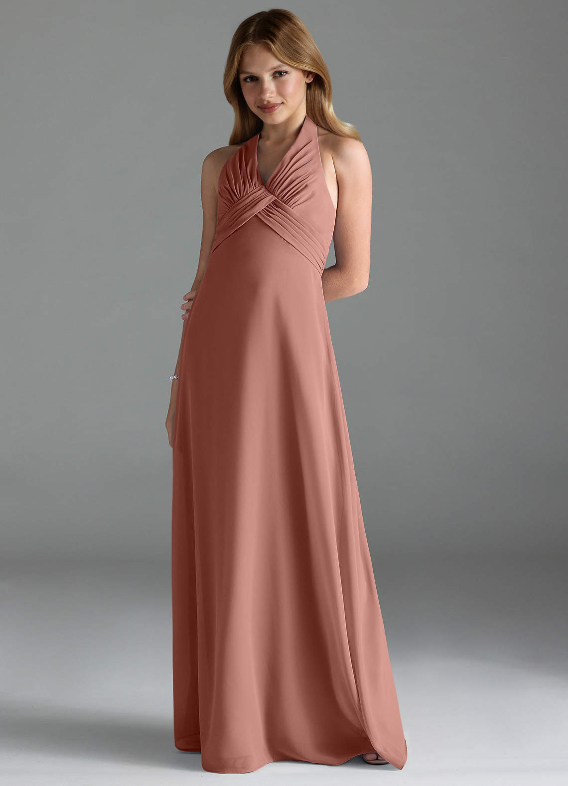 Azazie Tessie Junior Cedar Rose A-Line Pleated Chiffon Dress image1