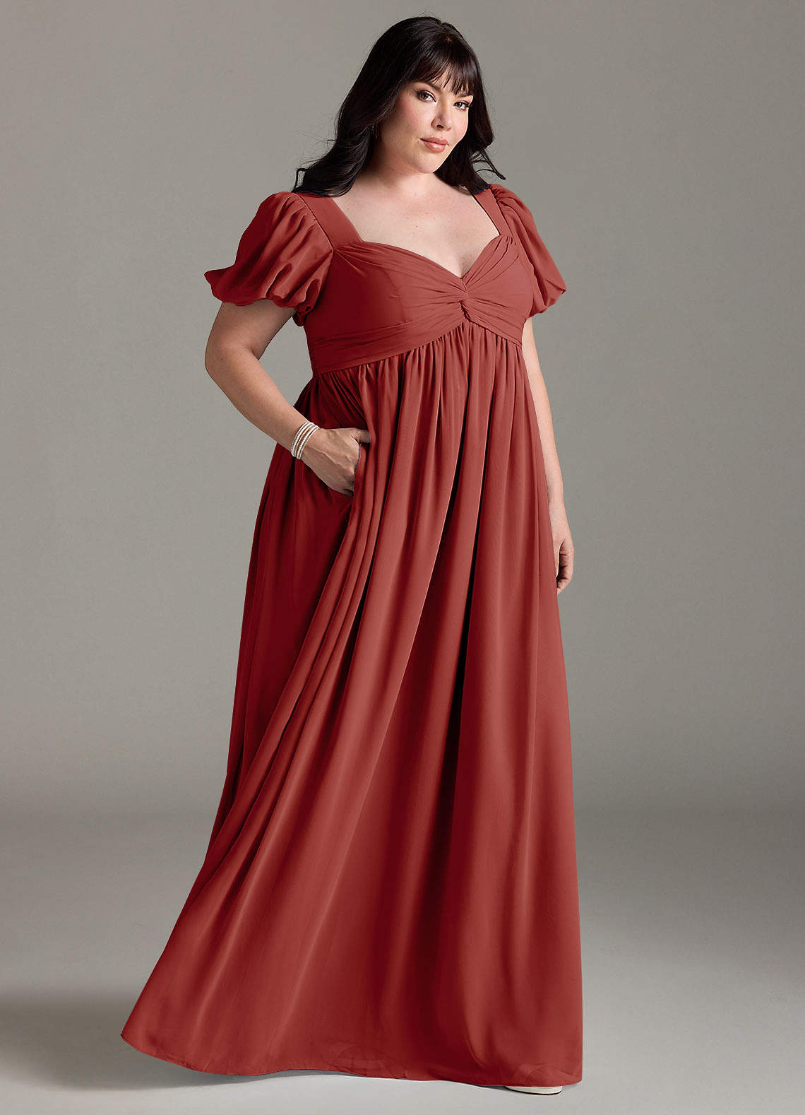 Azazie Madisynn vestidos de dama de honor de maternidad Vestido de Lazo Hasta el suelo Gasa image6