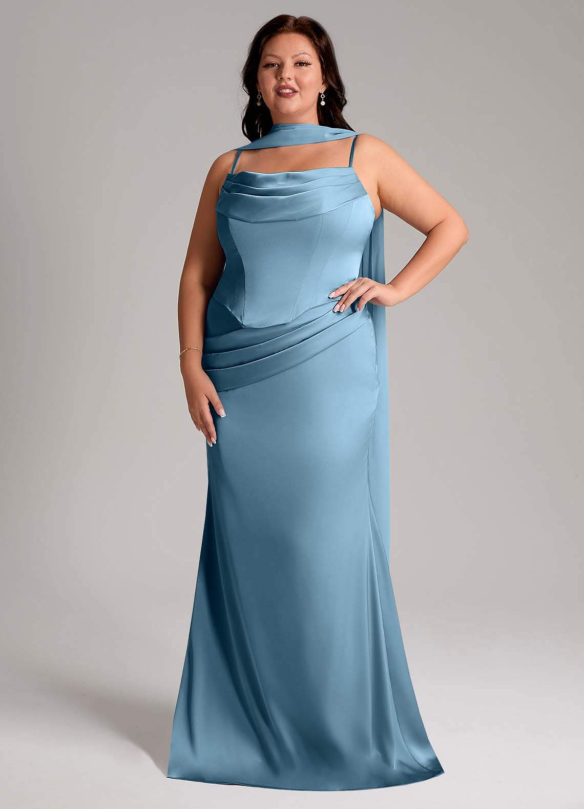 Azazie Sorrel Bridesmaid Dresses Steel Blue Mermaid Strapless Stretch Satin Convertible Dress image1