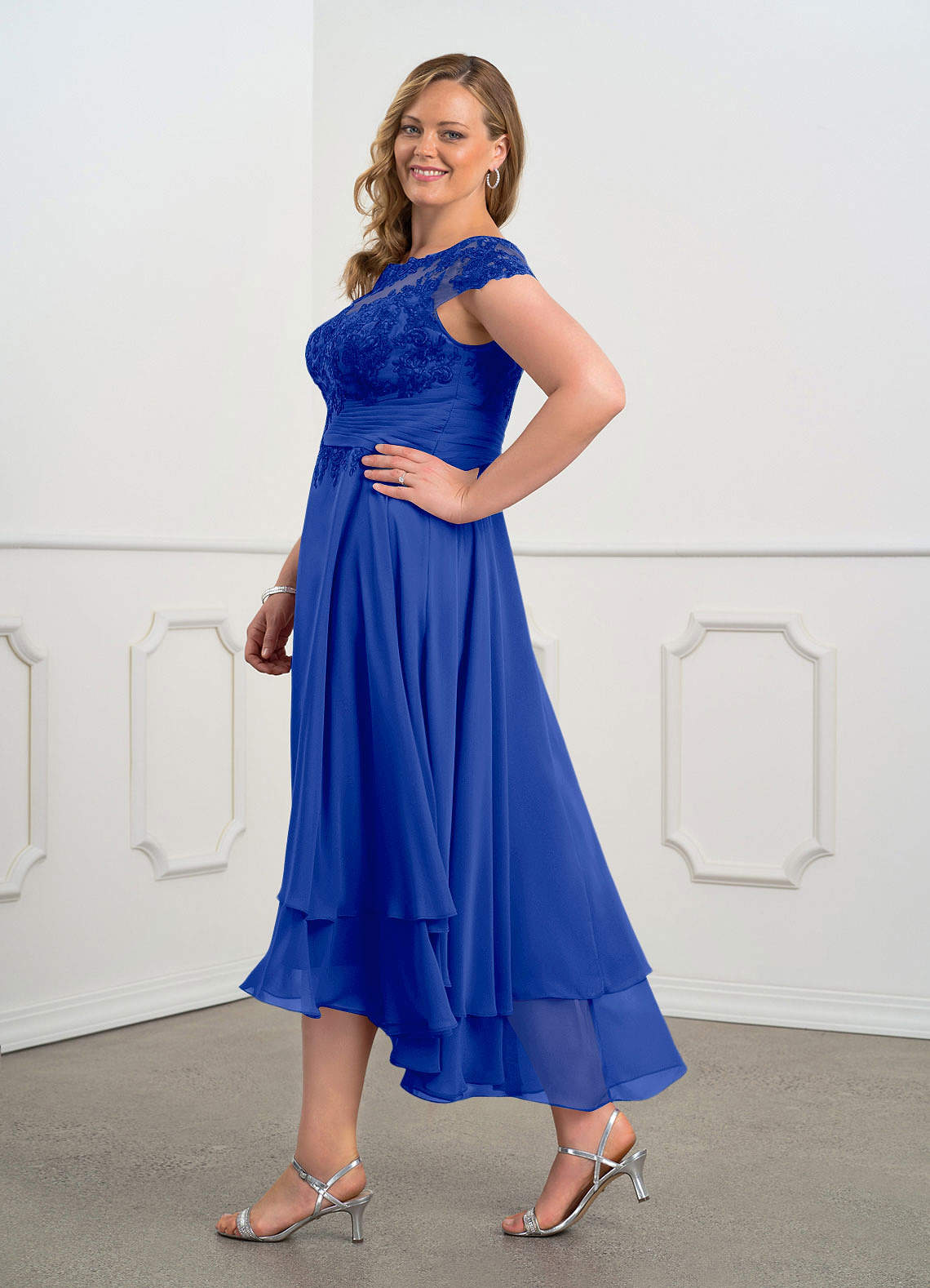 Azazie Shonda Royal Blue Lace Chiffon Dress | Azazie