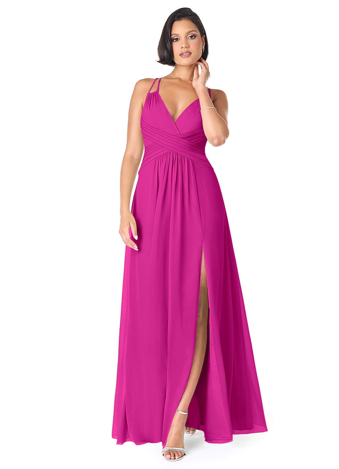 Azazie Farren Bridesmaid Dresses Fuchsia A-Line Pleated Chiffon Convertible Dress image1