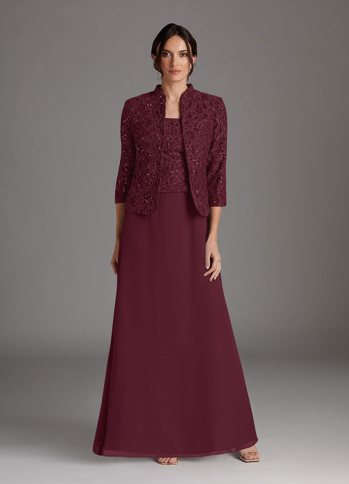 Azazie Cornelia Mother of the Bride Dresses Cabernet Sheath Square Neckline Sequins Chiffon Dress image1