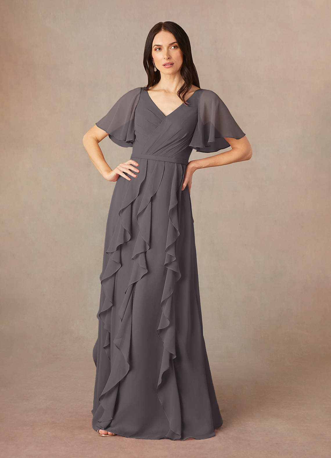 Azazie Watson Mother of the Bride Dresses Steel Grey A-Line V-Neck Chiffon Dress image1