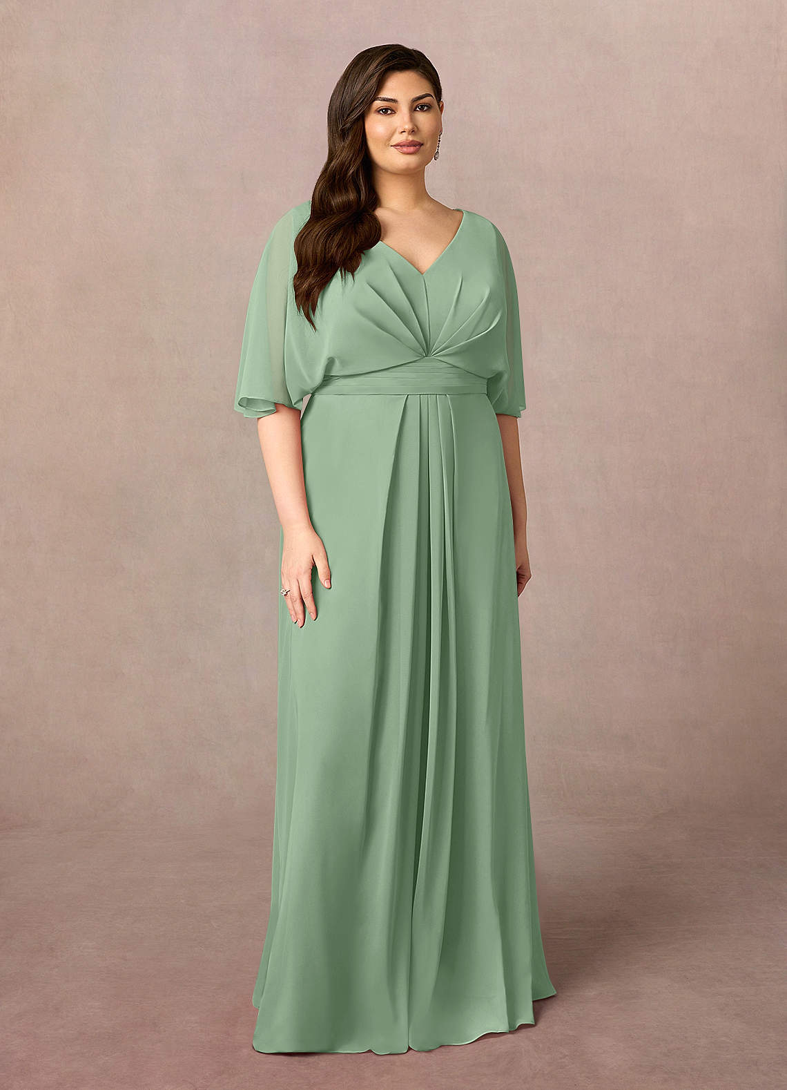 Azazie Oksana Mother of the Bride Dresses Matcha A-Line V-Neck Pleated Chiffon Dress image1