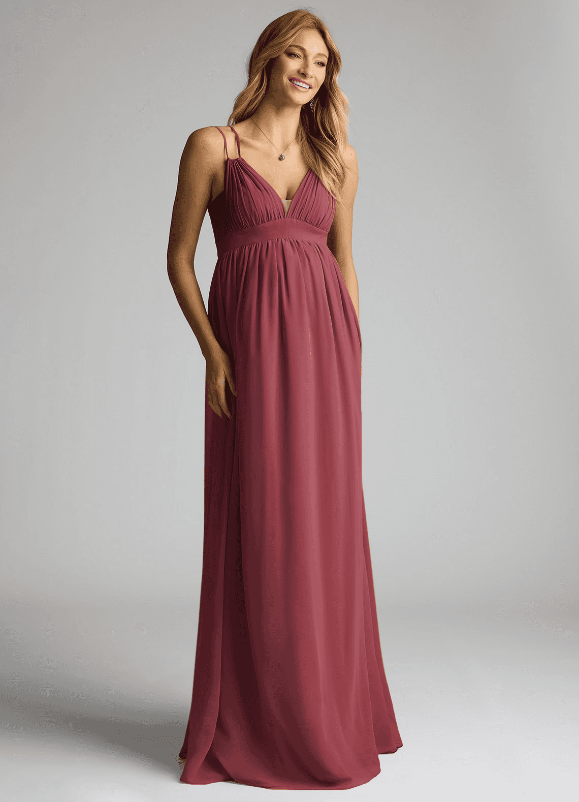 Azazie Emree At-home Try On Dresses A-Line Chiffon Floor-Length Dress image2