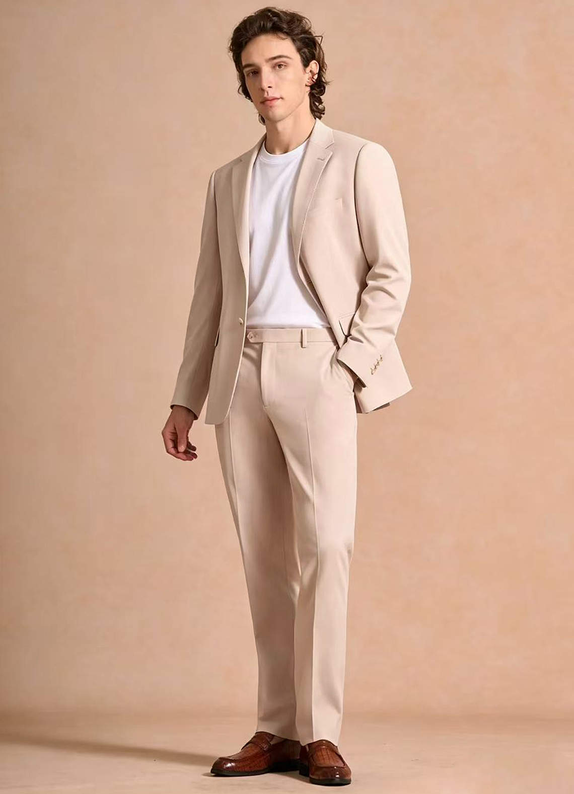 front Carter Tan Cotton Linen Blend Suit