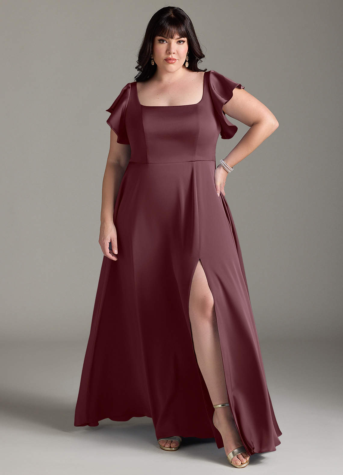 Azazie Bondi Bridesmaid Dresses Sangria A-Line Bow Stretch Satin Dress image1