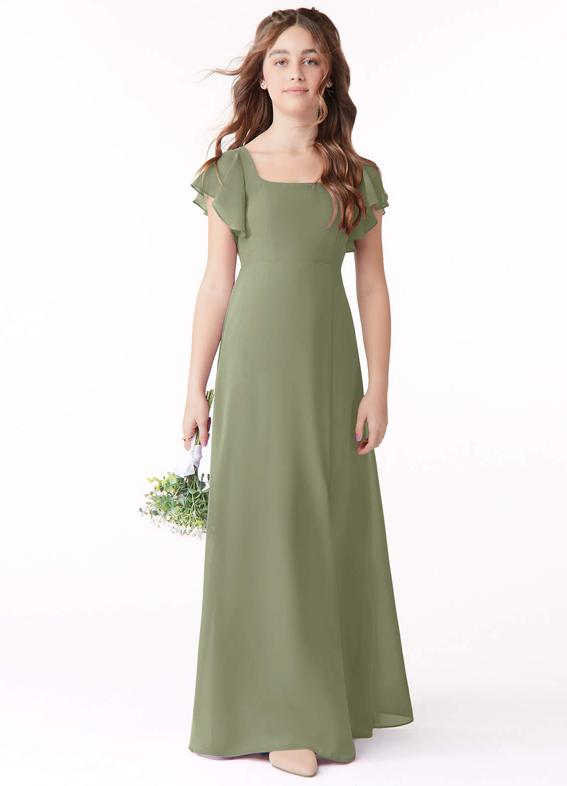 Azazie Bondi Junior Pistachio A-Line Bow Chiffon Dress image1