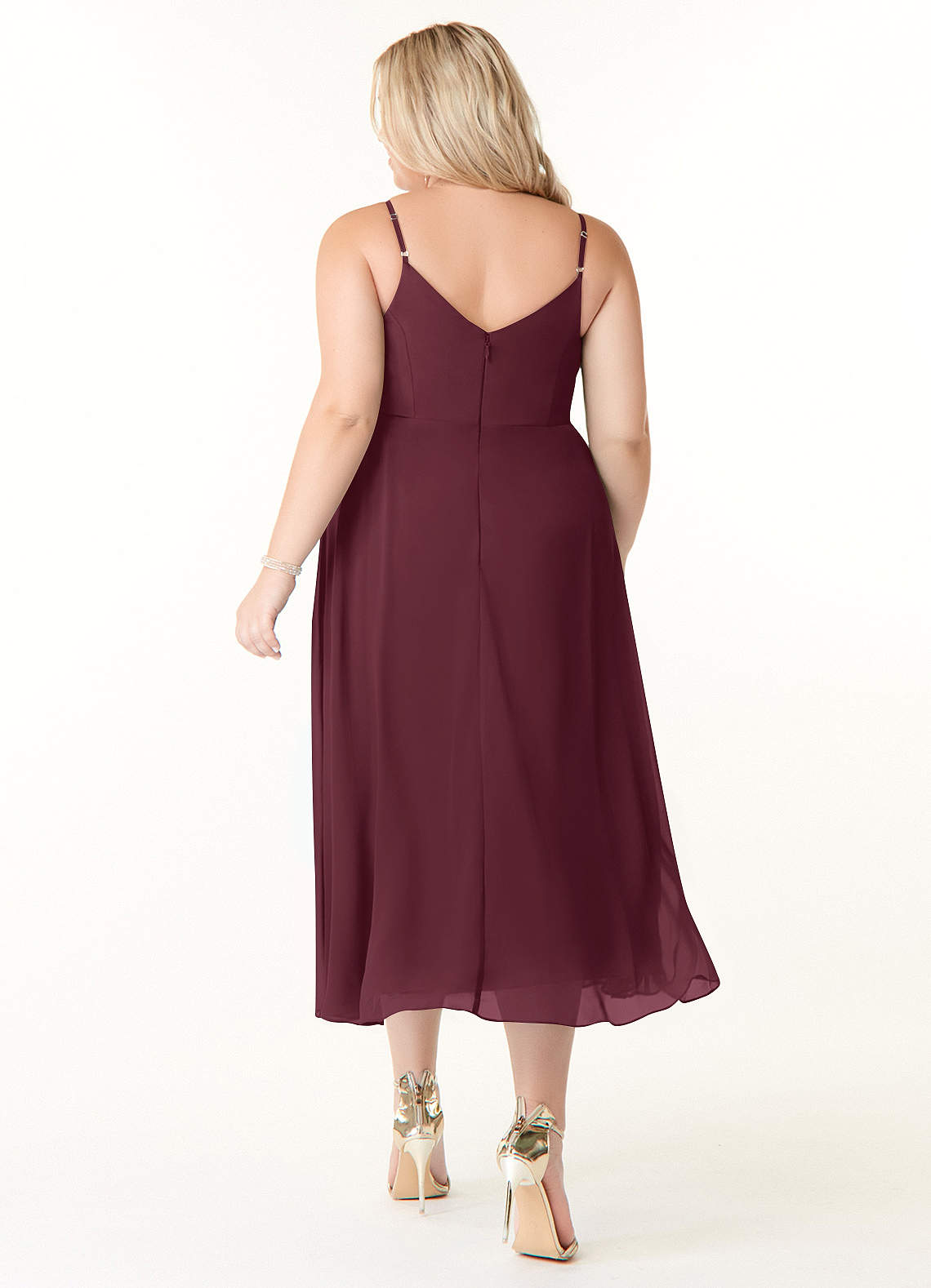 Azazie Clarissa At-home Try On Dresses Cabernet A-Line V-Neck Chiffon Dress image7