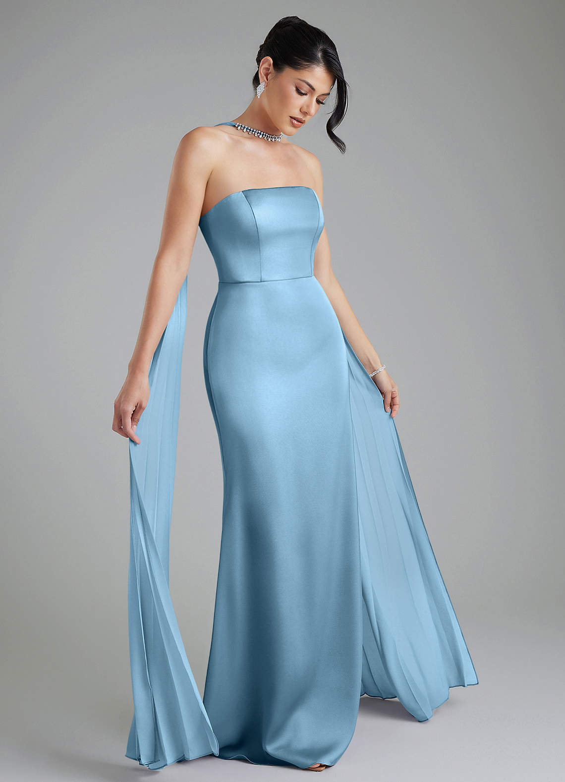 Azazie Tyler Ready to Ship Steel Blue Stretch Satin Bridesmaid Dresses