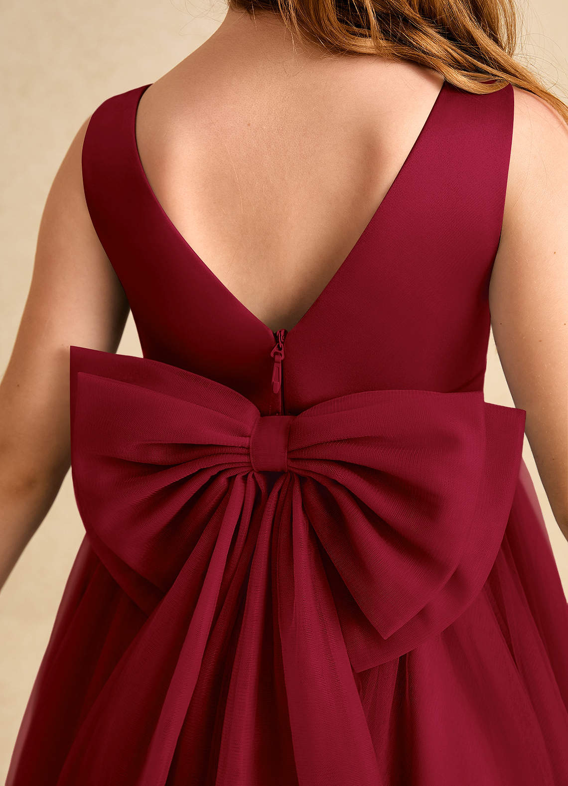Azazie Winnie Robe Demoiselle D'honneur Fillette Robe Princesse en Tulle Arc Bourgogne image6