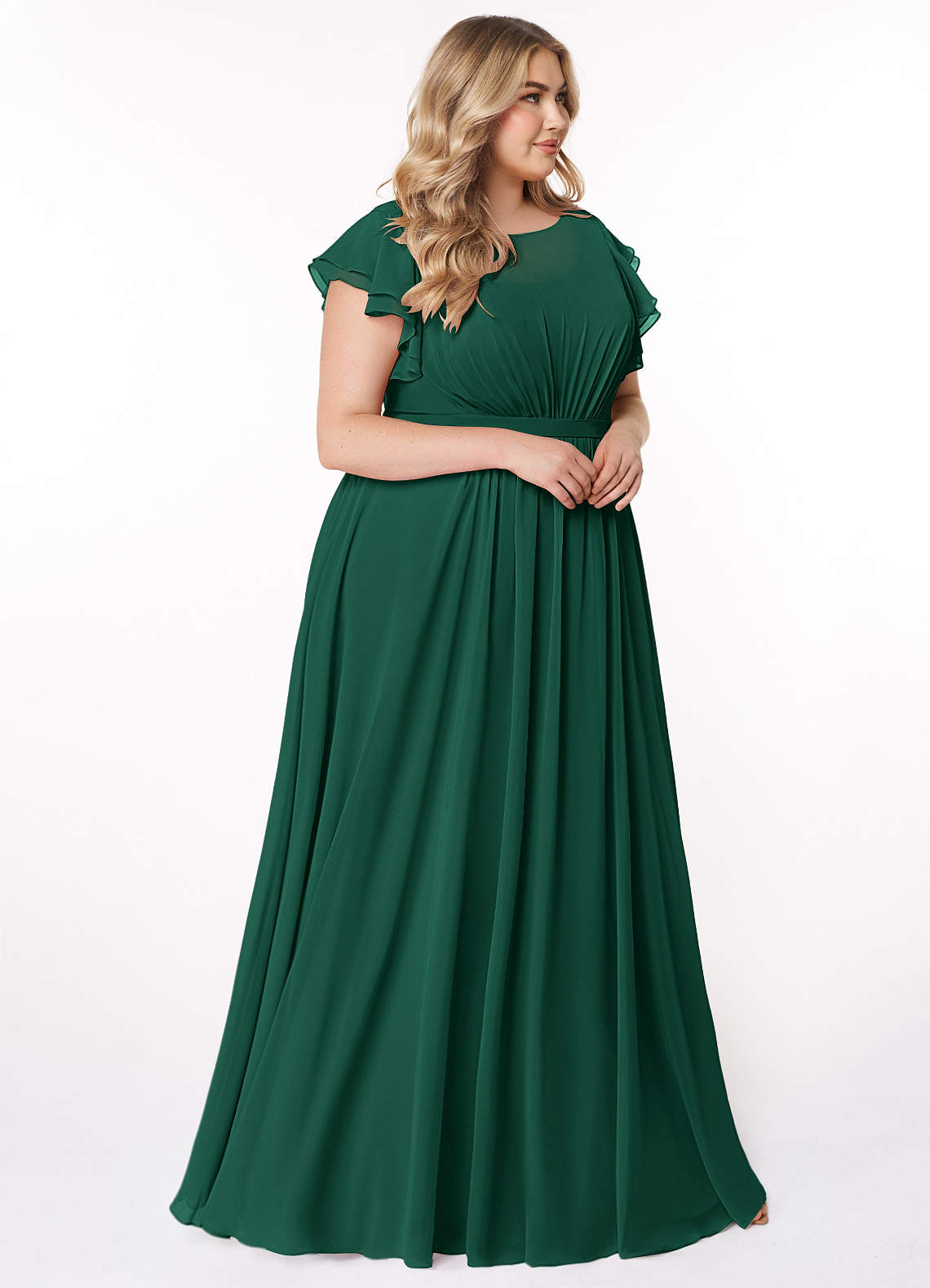 Azazie Daphne Modest Bridesmaid Dresses A-Line Ruffled Chiffon Floor-Length Dress image8