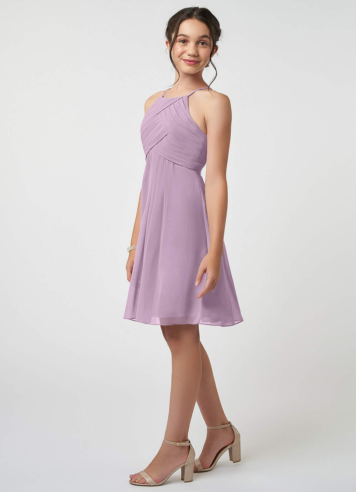 Azazie Ginny Junior Wisteria A-Line Pleated Chiffon Dress image2