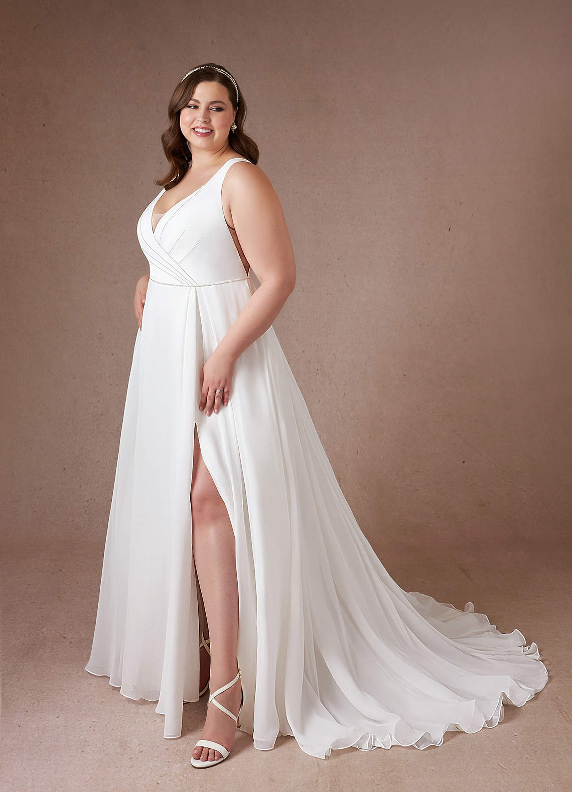 Azazie Estelle Diamond White A-Line Pleated Chiffon Dress Ready to