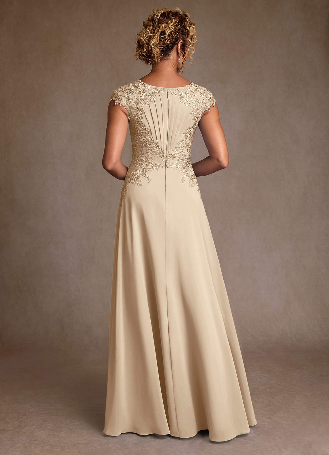 Azazie Christi Mother of the Bride Dresses Champagne A-Line Lace Chiffon Dress image1