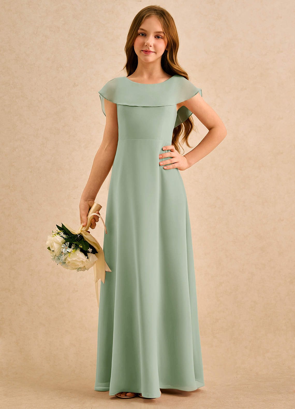 Azazie Kittie Girls Formal Flower Girl Klänningar Klä A-Line i Chiffong image4