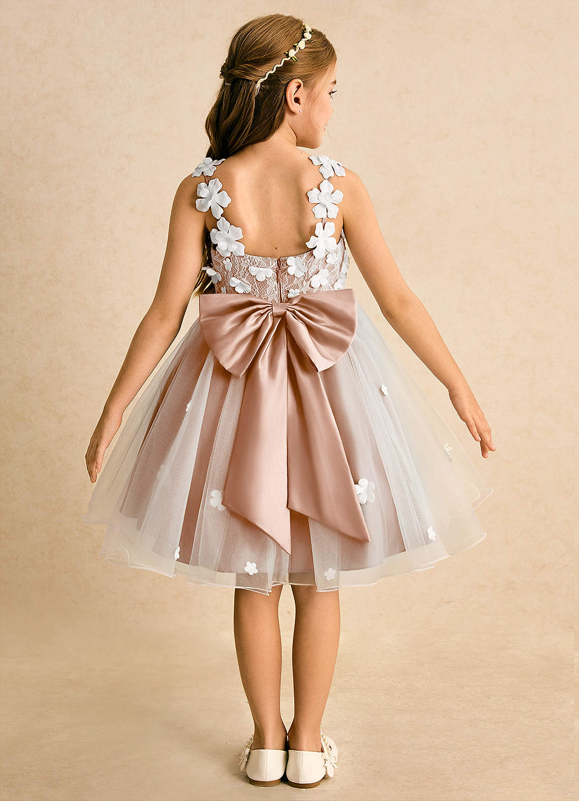 Azazie Junebug Flower Girl Dresses Ivory Champagne Rose Ball-Gown Lace Tulle Dress image1