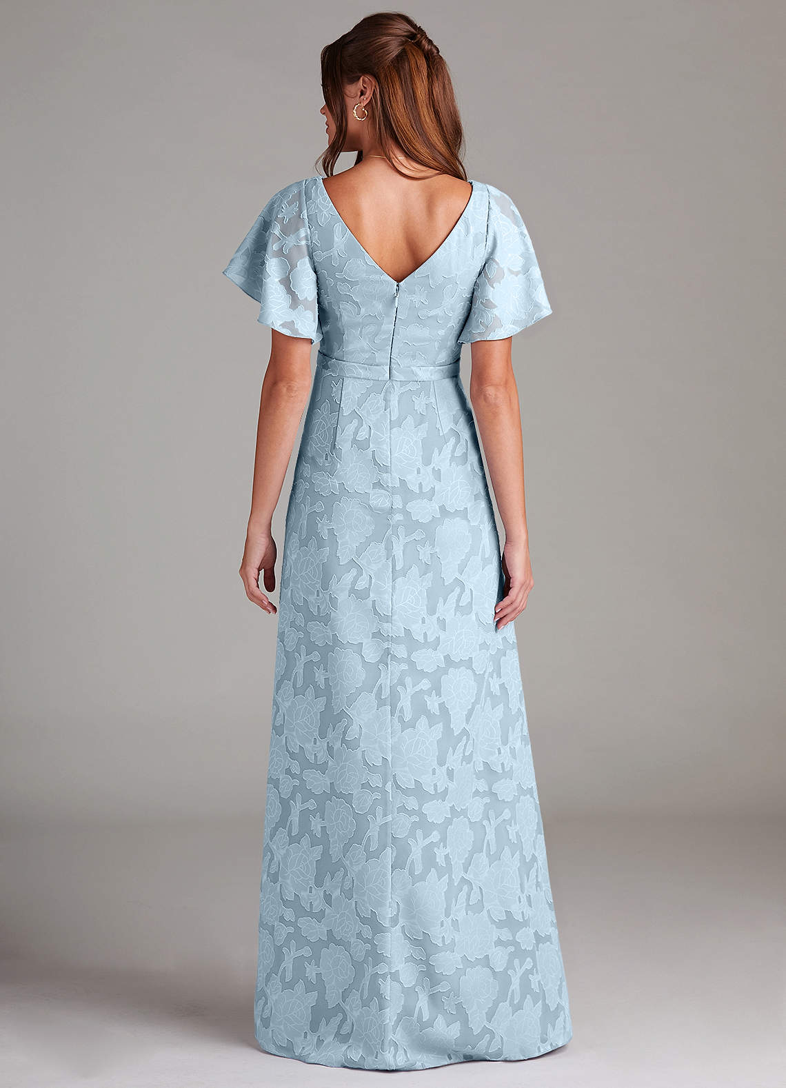 Azazie Ambrosia Bridesmaid Dresses Sky Blue A-Line Pleated Floral Burnout Dress image6
