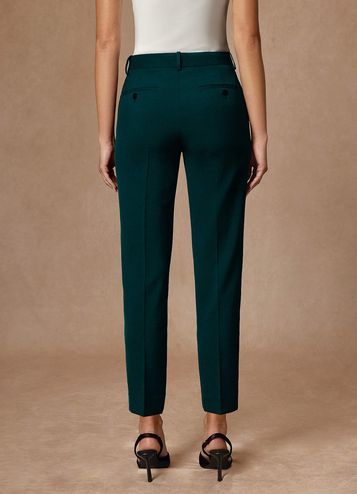 front Whitney Pine Structured Stretch Full Length Pants Suit