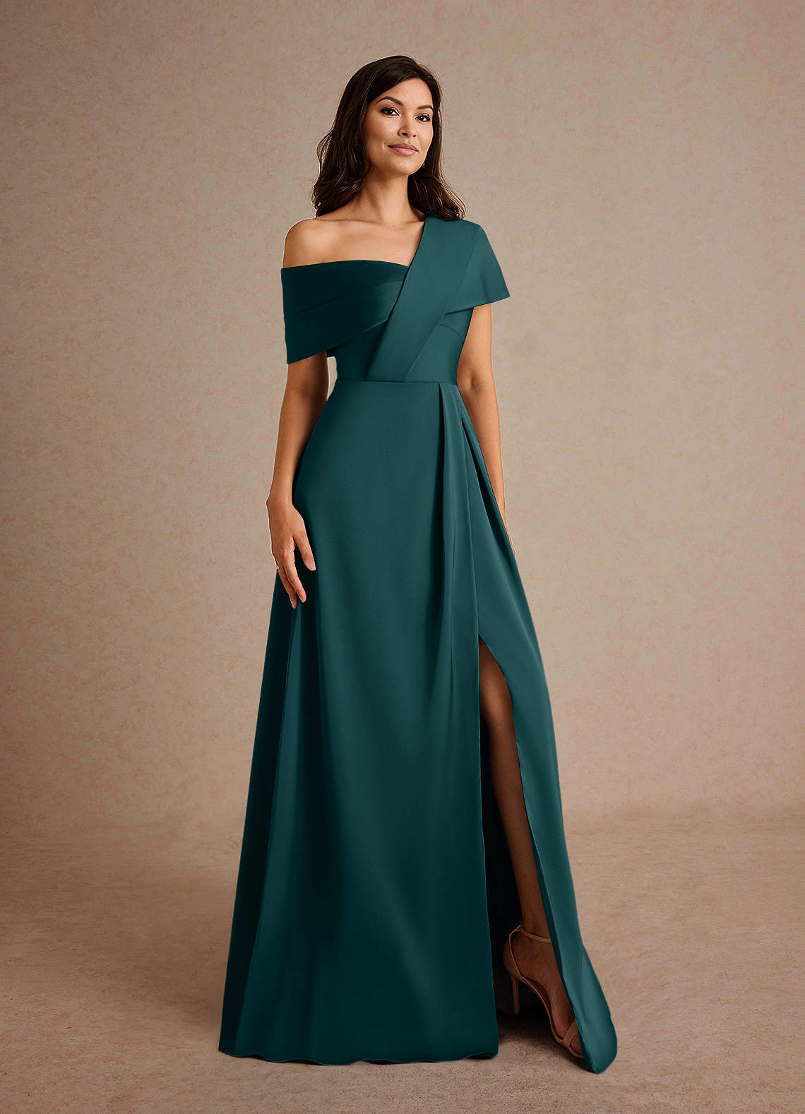 Azazie Milton Abiti per la Madre della Sposa Abito A-Line in Raso Elasticizzato Plissettato Pino image7
