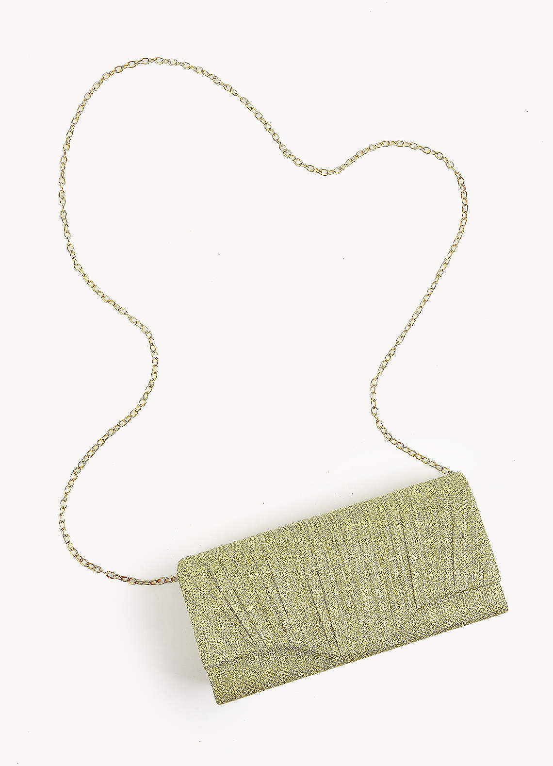 front Shimmer Pleated Flap Clutch