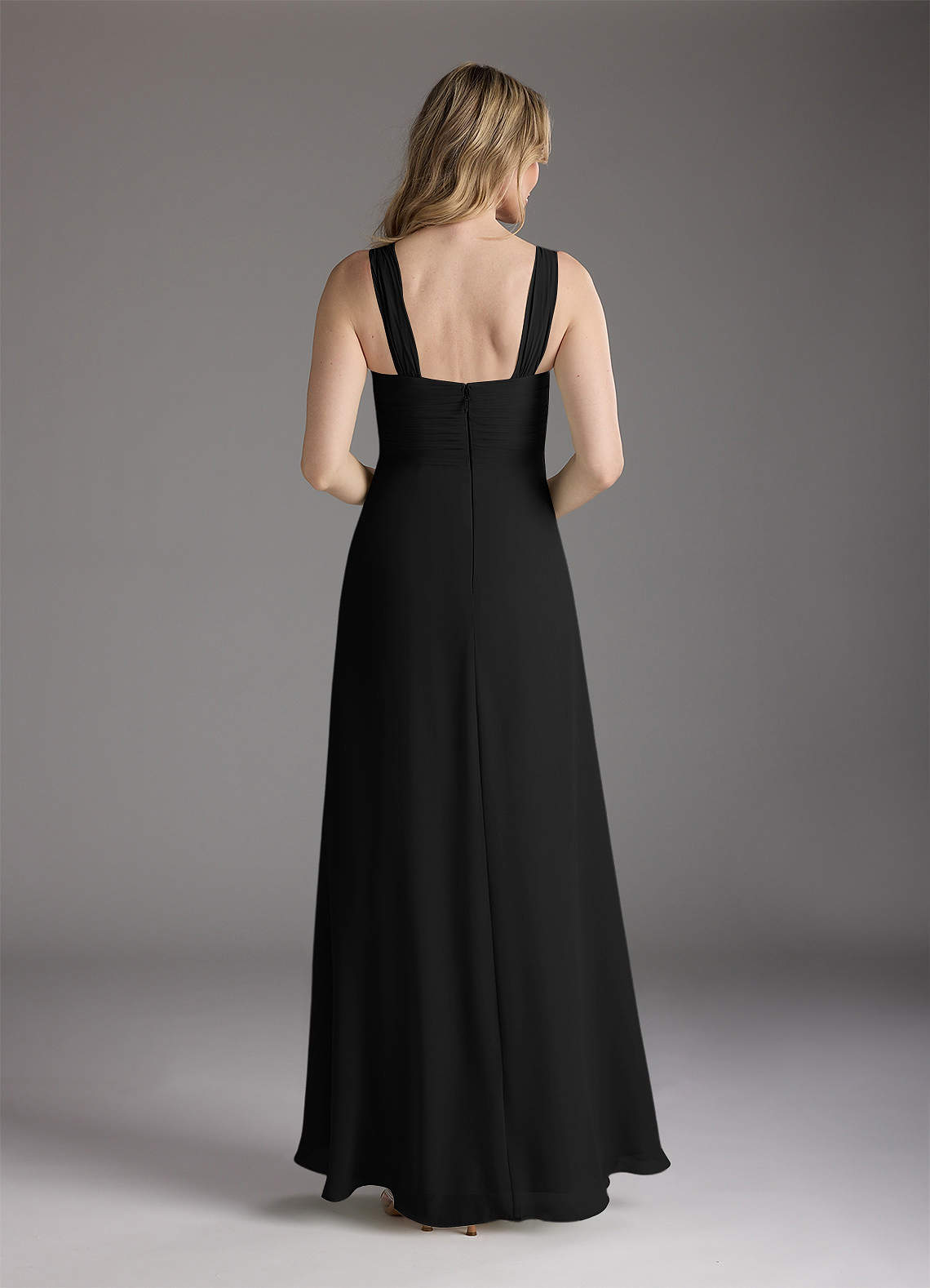 Azazie Weisz Black A-Line Square Neckline Pleated Chiffon Dress Ready to  Ship | Azazie