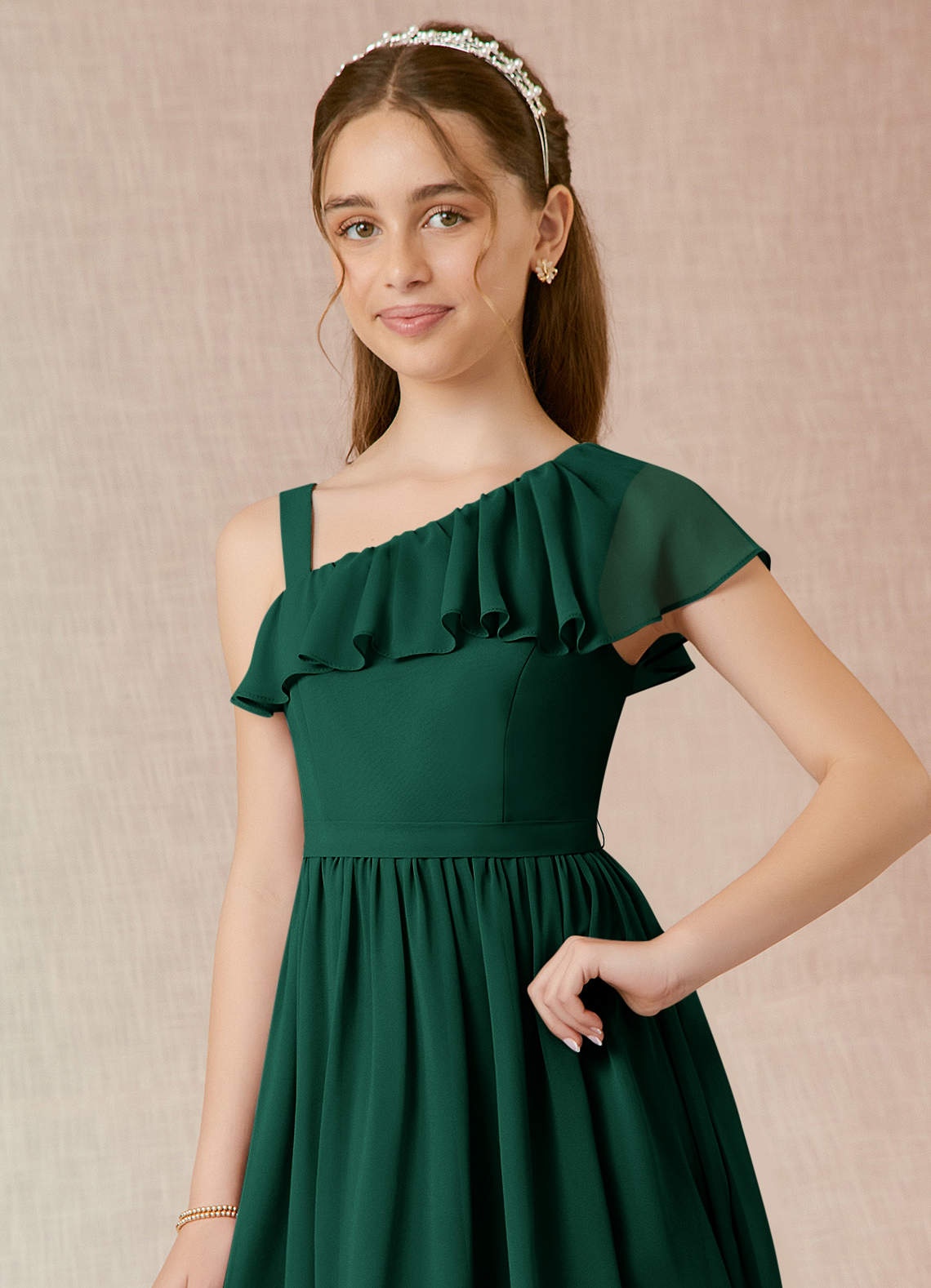 Azazie Mango Junior Ready to Ship Bridesmaid Dress in Emerald
