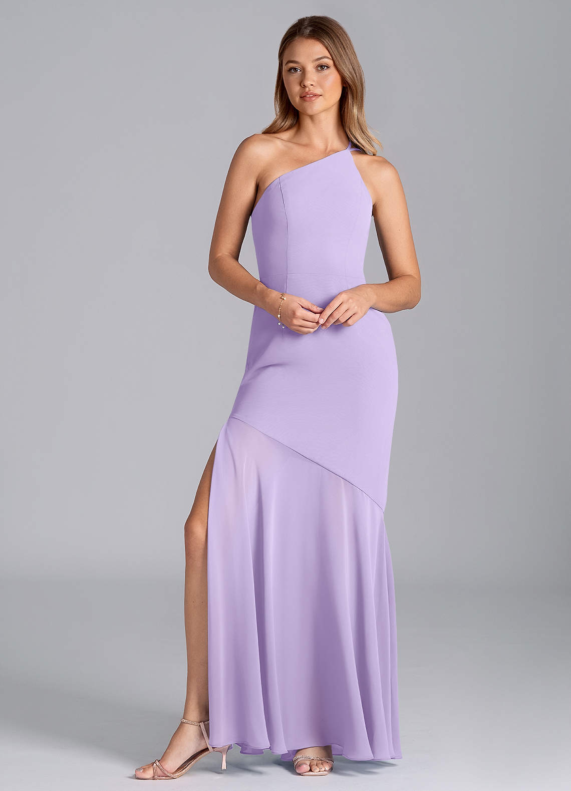Azazie Tilla Jurken voor bruidsmeisjes Jurk van Chiffon met Zeemeermin One-Shoulder Lila image1