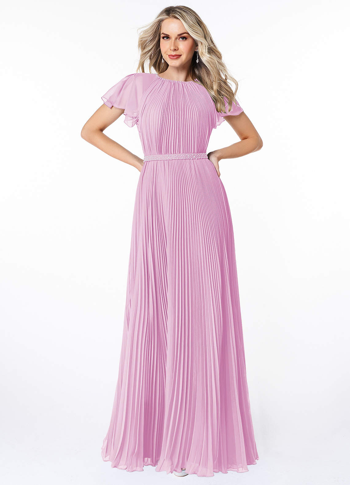 Azazie Kara vestidos de dama de honor modestos Vestido de Corte En A Plisado Hasta el suelo Gasa image1