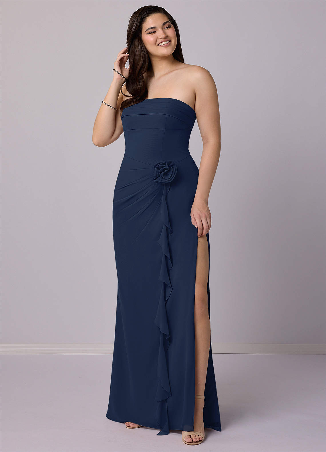 Barbie ♥ Azazie Bridesmaid Dresses Dark Navy Sheath Strapless Chiffon Convertible Dress image1