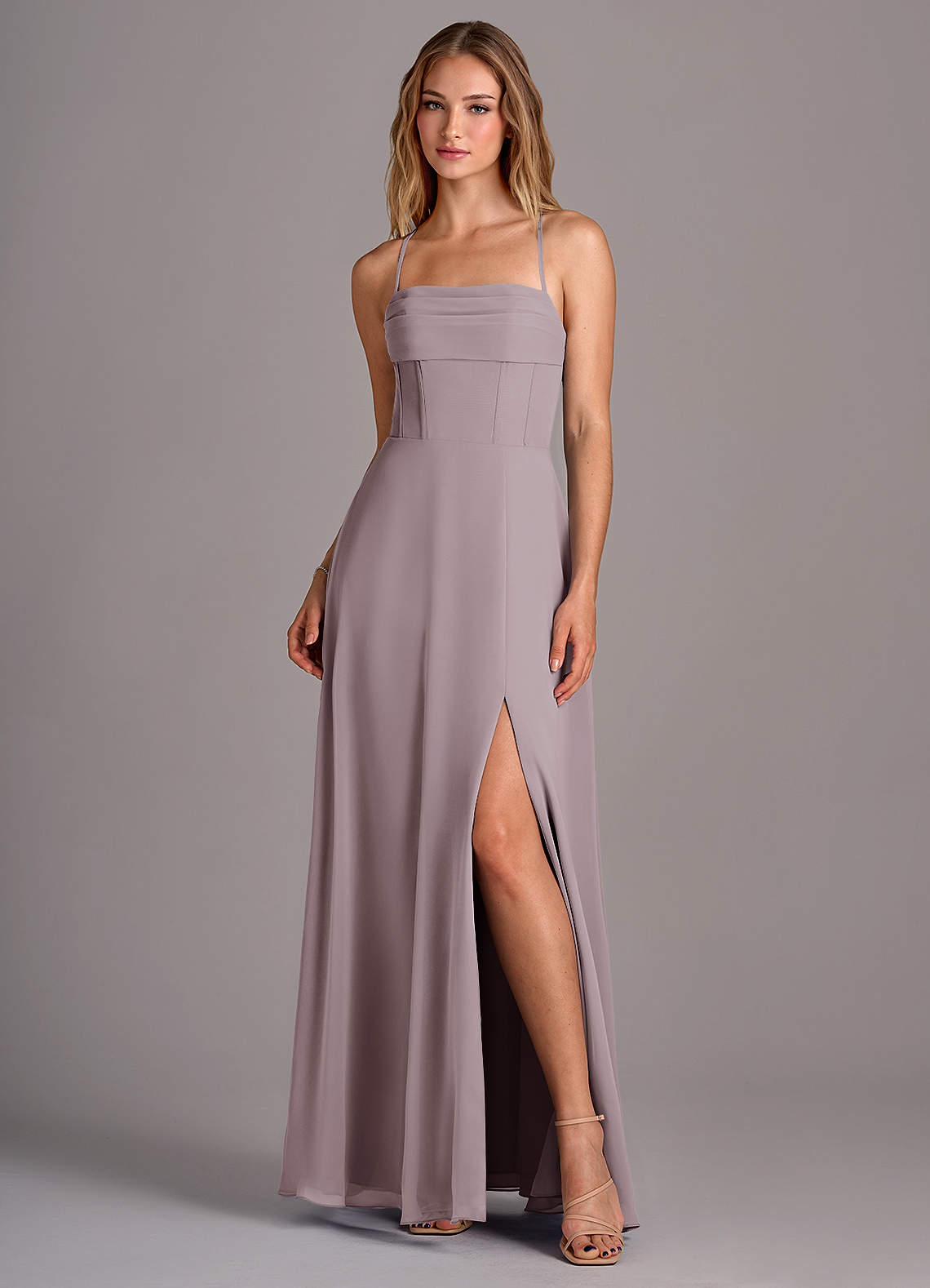 Azazie Carolyn Bridesmaid Dresses Dusk A-Line Pleated Chiffon Dress image1