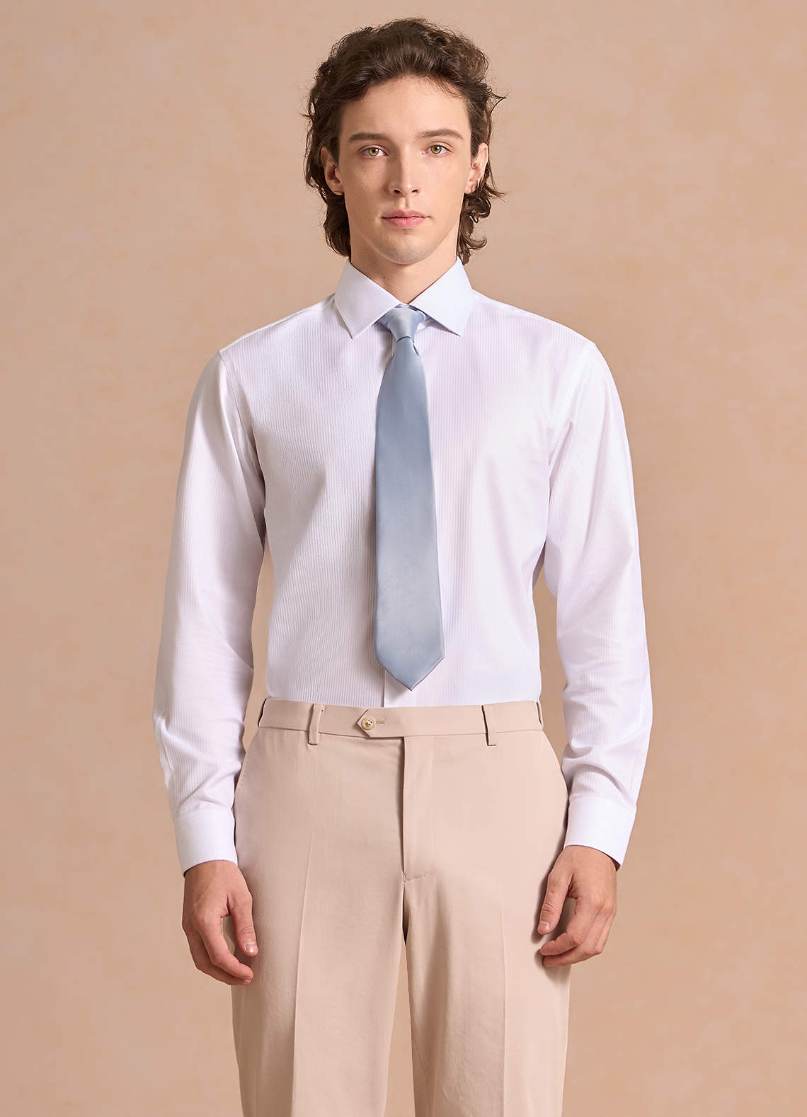 front Aiden CriWhite 100% Cotton Non-Iron Striped Dress Shirt